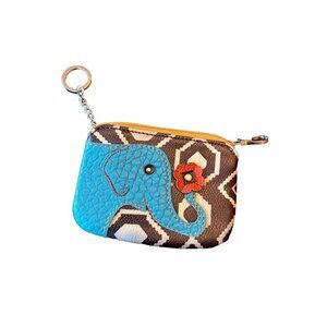 Relic Elephant Blue Black Leather Keychain Card Holder Zip Top
